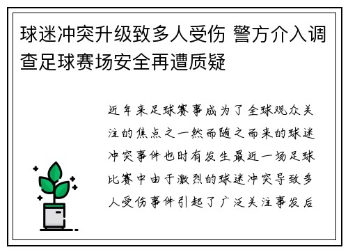 球迷冲突升级致多人受伤 警方介入调查足球赛场安全再遭质疑